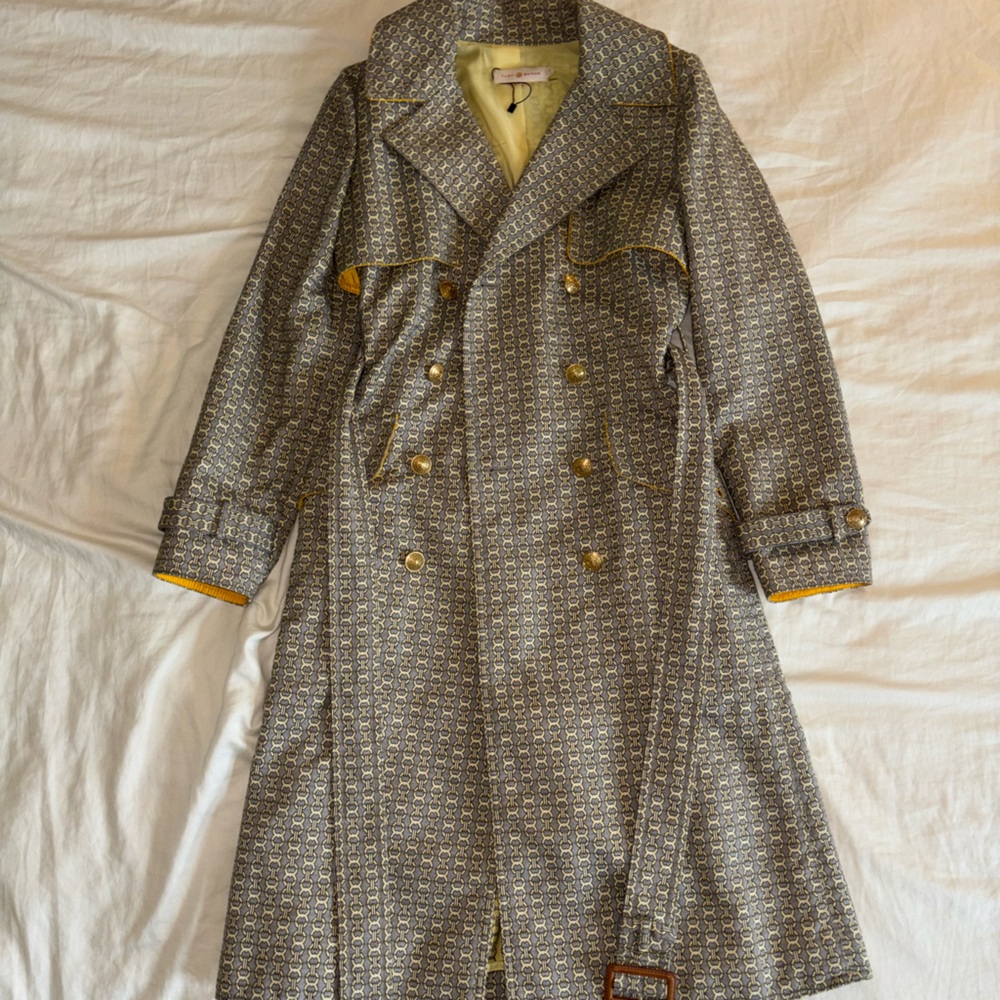 Tory Burch Gray and Gold Chain Pattern Blazer